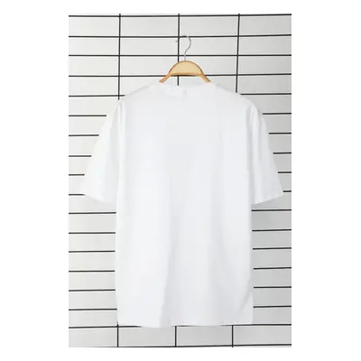 Trendyol White Oversize/Wide Cut Slogan Print 100% Cotton T-Shirt