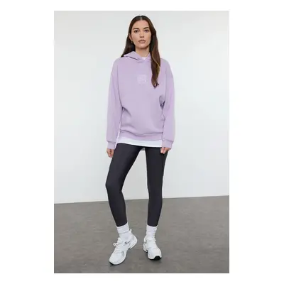 Trendyol Lilac Oversize/Wide Pattern Embroidered Thick Polar Fleece Knitted Sweatshirt