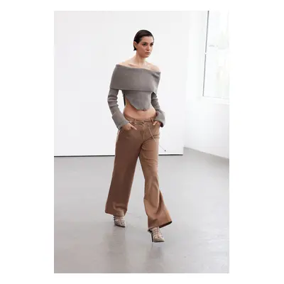 Trendyol Limited Edition Dark Brown Suede Wide Leg Woven Trousers