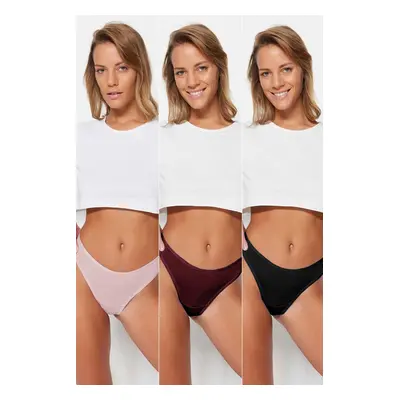 Trendyol Burgundy-Multicolor Pack Cotton Thong Knitted Panties