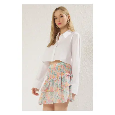 Trendyol Multicolored Floral Patterned Frilled Mini Woven Skirt