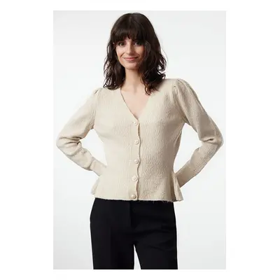 Trendyol Beige Flounced Hem Knitwear Cardigan