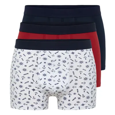 Trendyol Multi-Colored 3-Pack Marine Patterned-Flat Pack Flexible Cotton Boxer