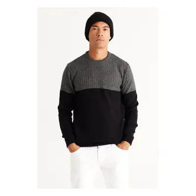 AC&Co / Altınyıldız Classics Men's Anthracite-black Standard Fit Normal Cut Crew Neck Colorblok 