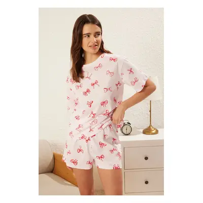 Trendyol Pink Printed Not Available Jersey Knitted Pajama Set