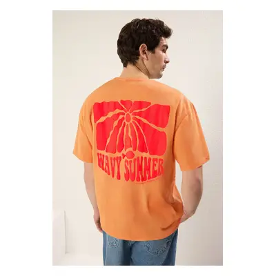 Trendyol Salmon Oversize Cut Puffy Printed 100% Cotton T-Shirt