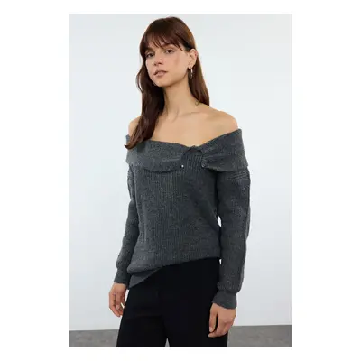 Trendyol Anthracite Soft Texture Carmen Collar Knitwear Sweater