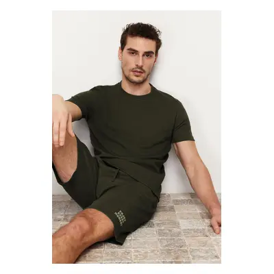 Trendyol Khaki Regular Fit Waffle Knitted Shorts Pajama Set