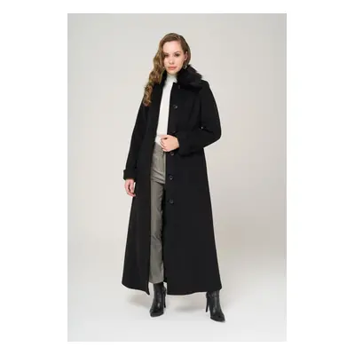 Olcay Detachable Furry Plus Size Coat BLACK