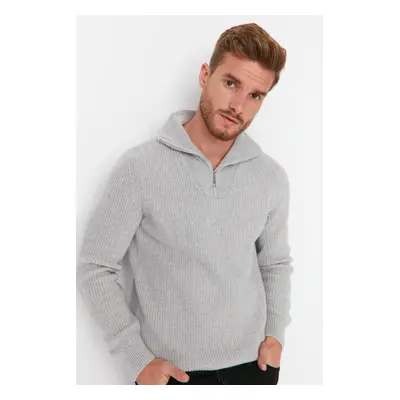 Trendyol Grey Regular Fit Woolen Zipper Turtleneck Knitwear Sweater