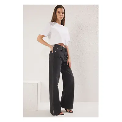 Trendyol Black High Waist Wide Leg Jeans with Slit Legs