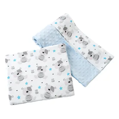 Medi Partners Quilt + pillow 35x30 cotton + minky – Teddy + blue minky