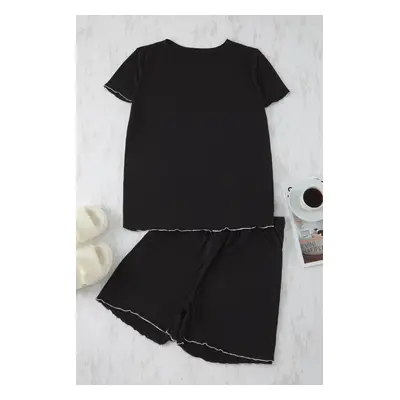 Trendyol Curve Black Baby Overlock Detailed Knitted Pajama Set