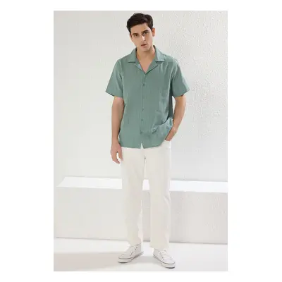 Trendyol Light Khaki Regular Fit Textured Summer Linen Look Shirt