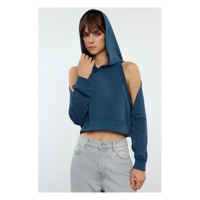 Trendyol Indigo Bolero Detailed Hooded Regular/Normal Fit Crop/Short Knitted Sweatshirt