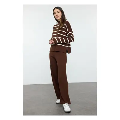 Trendyol Brown Striped Knitted Trousers Bottom-Top Set