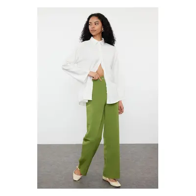 Trendyol Khaki Linen Look Straight Cut Woven Trousers