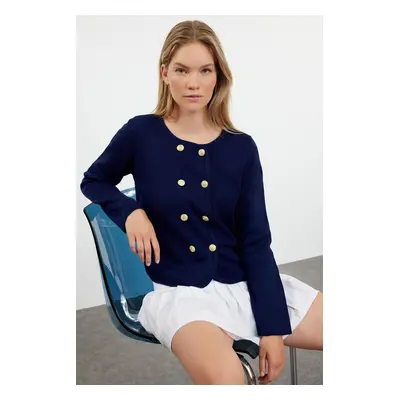 Trendyol Navy Blue Double Breasted Jacket Knitwear Cardigan