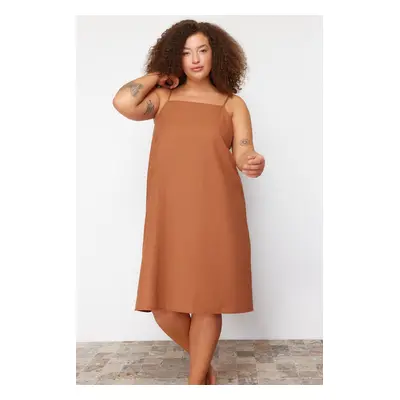 Trendyol Curve Brown Strappy Woven Nightgown