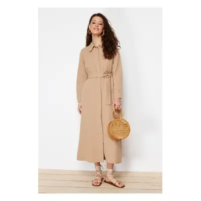 Trendyol Light Beige Linen Look Woven Dress