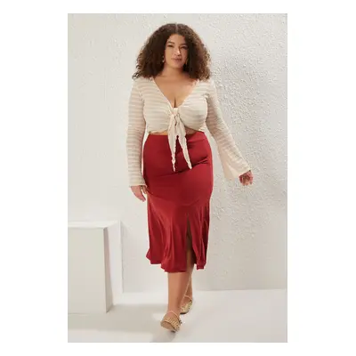 Trendyol Curve Burgundy Knitted Large Size Skirt