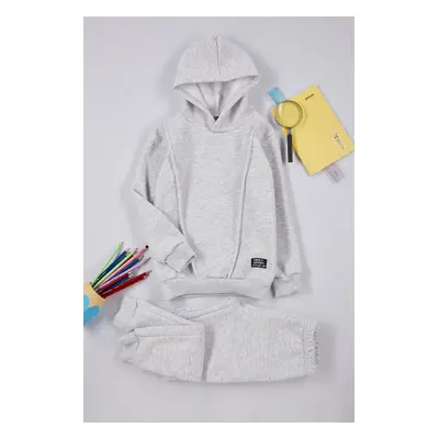 Trendyol Gray Melange Boy's Basic Cotton Knitted Top-Bottom Set with Polar Fleece Inside