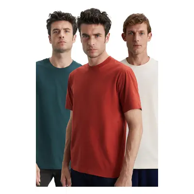 GRIMELANGE Cultivated Men's 3-Pack Thick Texture Regular 100% Organic Cotton Vnly/kgreen/krmt T-