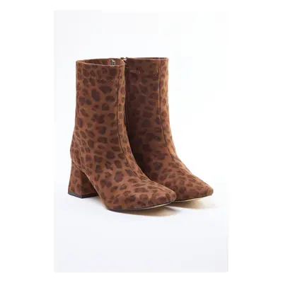 Trendyol Multicolored Leopard Print Stretch Zipper Women's Block Heel Boots