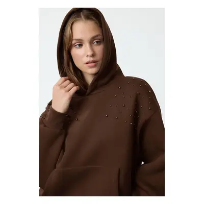 Trendyol Brown Relaxed/Comfortable Thick Inside Polar Fleece Knitted Sweatshirt