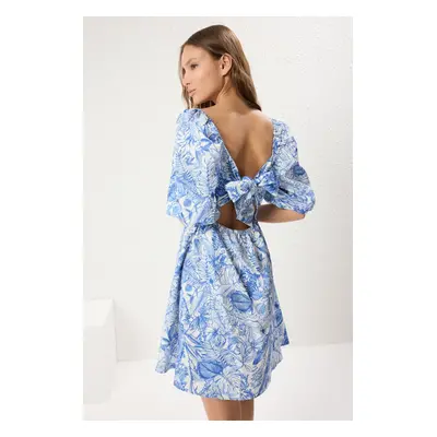 Trendyol Light Blue Floral Cut Out / Flounce Mini Woven Dress