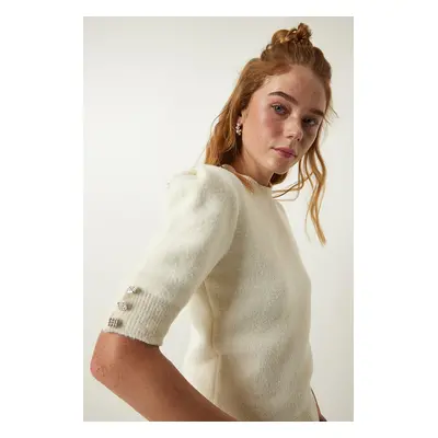 Happiness İstanbul Cream Soft Textured Seasonal Knitwear Blouse