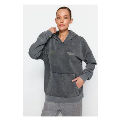 Trendyol Anthracite Thick Fleece Inside. A Washing Effect Oversized/Wide Knitted Sweatshirt