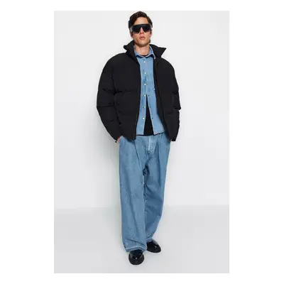 Trendyol černá unisex oversize fit stojatá límec péřová bunda