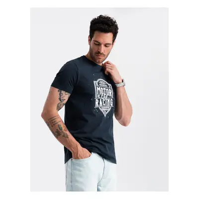 Ombre Men's motorcycle style printed t-shirt - navy blue