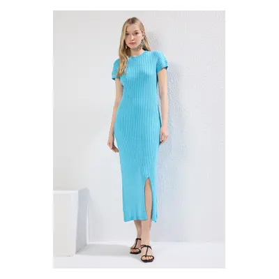 Trendyol Blue Plain Maxi Ribbed A-Line Knit Dress