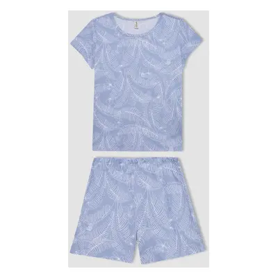 DEFACTO Girl's Patterned Short Sleeve Pajama Set with Shorts