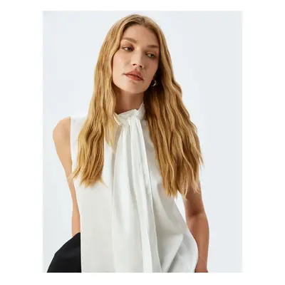 Koton Tied Shawl Collar Sleeveless Satin Blouse