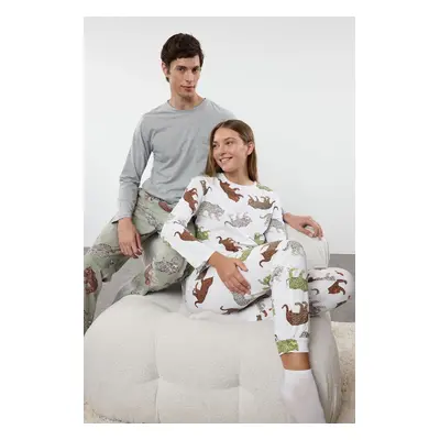 Trendyol Grey Regular Fit Tiger Patterned Couple Knitted Pajama Set