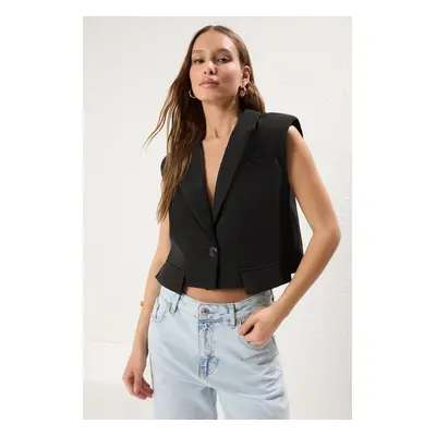 Trendyol Black Oversized Crop Pocket Detailed Woven Vest