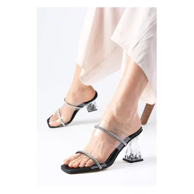 Mio Gusto Latoya Black Color Stone Transparent Women's Heeled Slippers