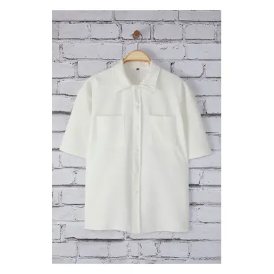 Trendyol White Boxy Fit Knitted Short Sleeve Summer Shirt