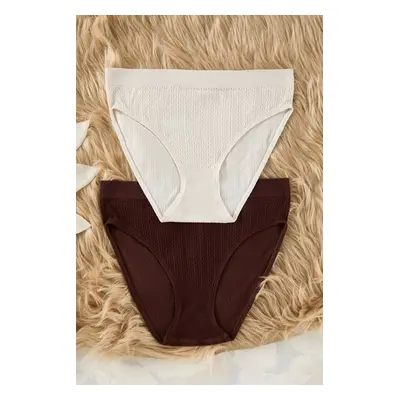 Trendyol Stone-Brown 2-Pack Seamless Braided Hipster Knitted Panties