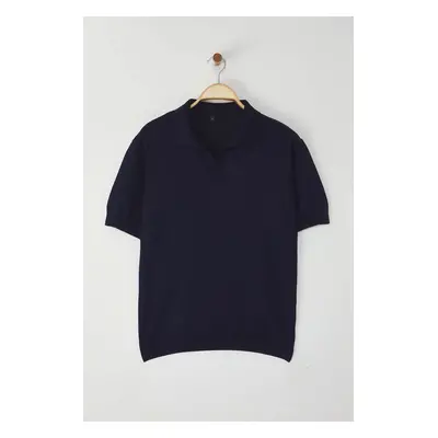 Trendyol Navy Blue Regular Polo Collar Plain Knitwear Polo Collar T-shirt