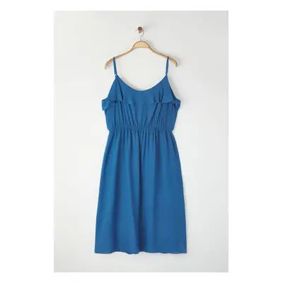 Trendyol Curve Blue Adjustable Strap Flounce A-Line Midi Woven Plus Size Dress