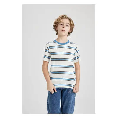 DEFACTO Boys' Crew Neck Striped Short Sleeve T-Shirt