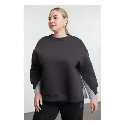 Trendyol Curve Anthracite Oversize Fit Shirt Bottom Look Knitted Plus Size Sweatshirt