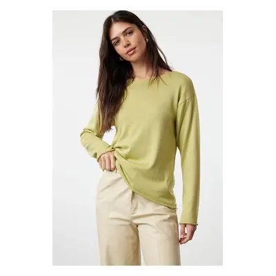 Trendyol Mint Cotton Transparent Look Fine Knitwear Sweater