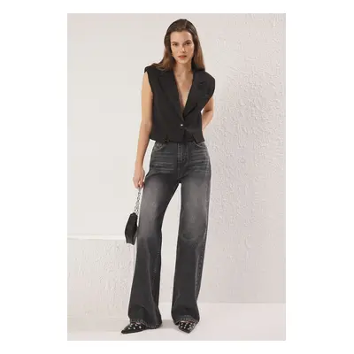 Trendyol Anthracite High Waist Wide Leg Jeans