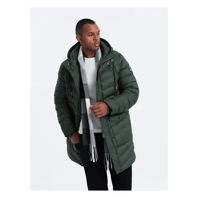 Ombre Men's winter quilted parka jacket - dark olive green