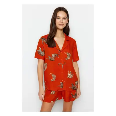 Trendyol Tile Tiger Patterned Viscose Shorts Woven Pajama Set